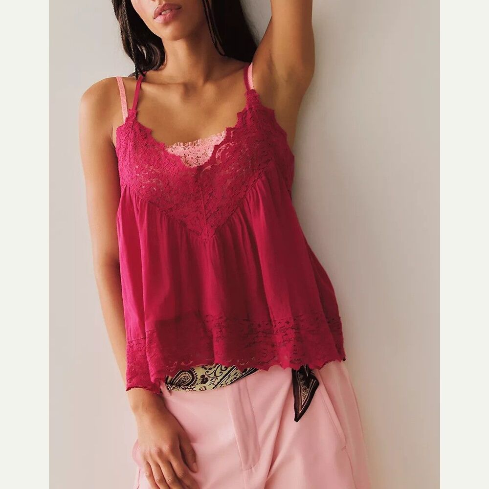 Intimately Free People Fiona Cami Blouse Top Tank Sleeveless Lace Slip M 287476